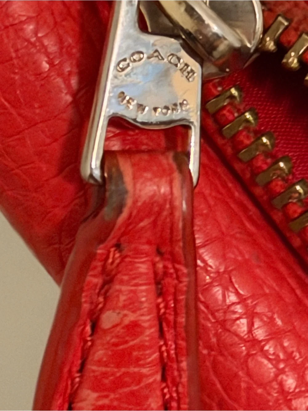 Coach Red Pebbled Leather Wallet Clutch